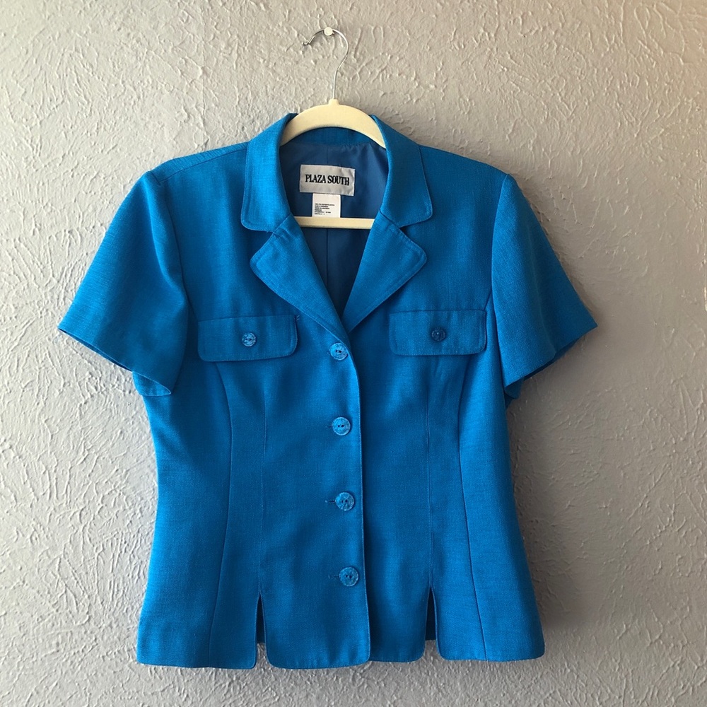 Plaza South Blue Button Down V-Neck Top - Size 6